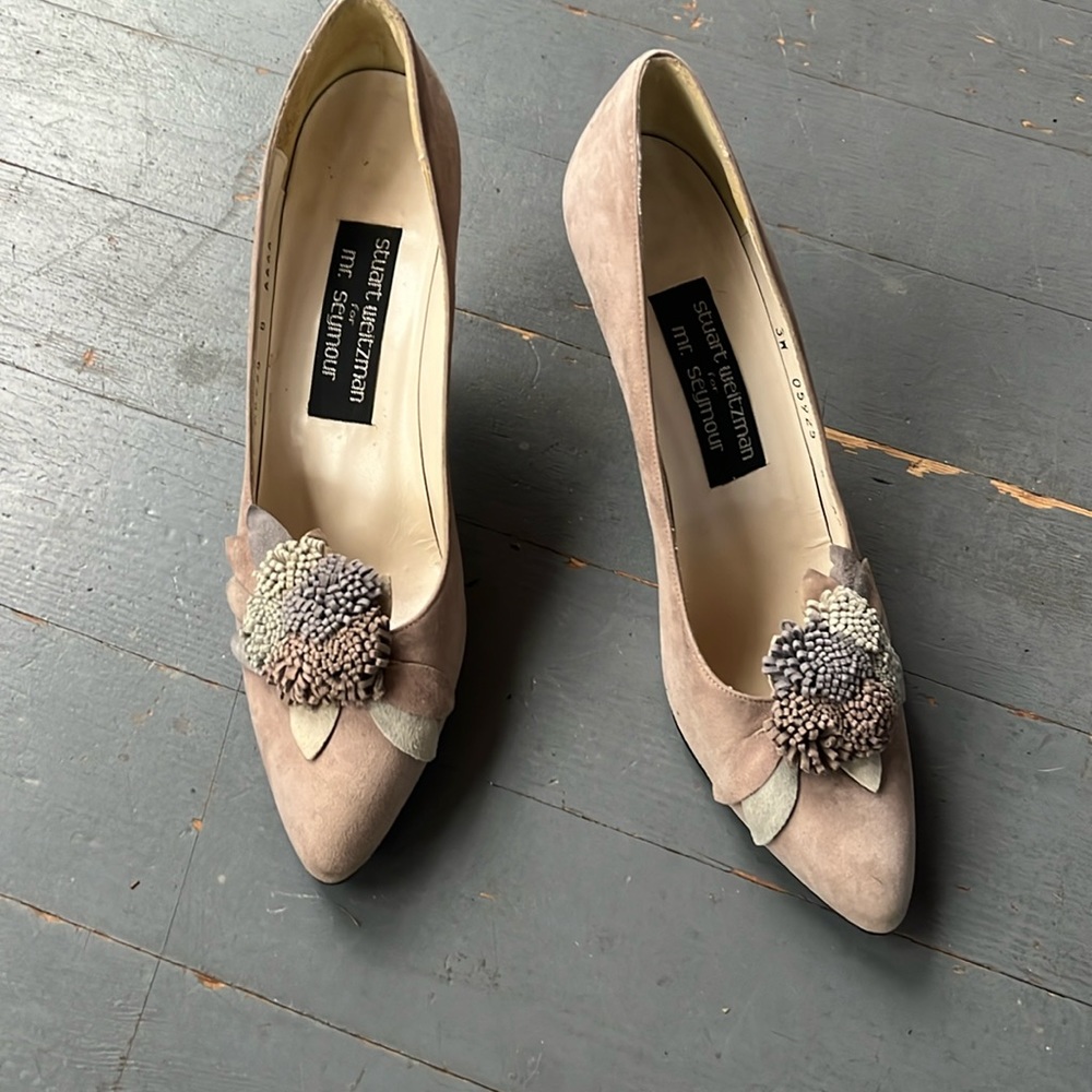 Stuart Weitzman Suede Pumps with flower detail